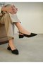 Women's Black Strappy New Season Low Heel Ballerina Shoes - 4