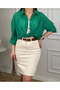 Cream Lycra Pencil Denim Skirt - 6