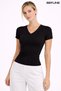 Women's Strawberry Fabric V-Neck Lycra Slim Fit Body T-Shirt – Flexible, Toning, Casual Basic T-Shirt Body