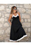 Women's Rope Strap V-Neck Double Color Long Summer Crepe Dress - 4