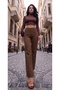 Coffee Color High Waist Denim Pants - 6
