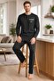 Men's Black Pajama Set 100% Cotton Long Sleeve Straight Leg Regular Fit Comfortable Fit - 4