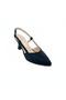 Black Satin Stiletto Pointed Toe Open Back Strap Heel Casual Comfortable Women's Heeled Shoes Vdz02013