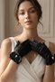 Belvienne Pearl Black Satin Gloves – Luxurious Bridal and Event Accessory with Bow Detail and Pearls