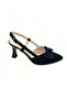 Black Bowknot Satin Stiletto Pointed Toe Open Back Strap Heel Casual Comfortable Women's Heeled Shoes Vdz02014 - 3