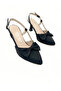 Black Bowknot Satin Stiletto Pointed Toe Open Back Strap Heel Casual Comfortable Women's Heeled Shoes Vdz02014 - 2