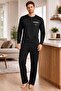 Men's Black Pajama Set 100% Cotton Long Sleeve Straight Leg Regular Fit Comfortable Fit - 6