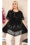 Flocked Printed Rose Motif Skirt and Short Sleeve Tunic with Lace on the Sleeves - 2