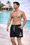 Men's Black Swim Shorts Anchor Pattern Lined Quick Dry Elastic Swimwear Shorts Summer Beach Shorts - 2