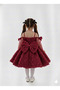 Girl's Burgundy Rose Sleeve Dress with Bow Detail, Girl's Evening Dress, Graduation Dress - 2