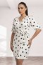 Satin Double-Breasted Bow Detailed Polka Dot Women's Midi Dress - |   2760 in Sizes 36-48 - 5
