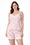 Women's Pink Striped Bow Patterned Rope Strap Shorts Pajama Set with Lace Detail - 6