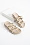 Beige Three-Stripe Buckle-Studded Women's Slippers – Stylish & Comfortable Daily Nules