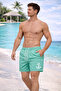 Men's Mint Green Swim Shorts Anchor Patterned Lined Quick Dry Elasticated Swimwear Shorts Summer Beach Shorts - 2