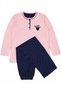 Wide Cut Women's Pajama Set %100 Cotton Light Pink Top Navy Blue Polka Dot Bottom Long Sleeve - 3