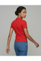 Women's Polo Neck Zipper Ribbed Camisole Flexible Short Sleeve Slim T-Shirt - 4