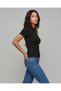 Women's Polo Neck Zipper Ribbed Camisole Flexible Short Sleeve Slim T-Shirt