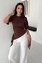 Women's Draped Basic T-Shirt – Side Detailed Slim Fit Stylish - 4