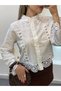 Women's White Design Motif Cotton Linen Shirt with Lace Pinterest Shirt - 8