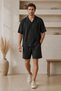 Men's Short Sleeve Wrinkled Shirt Shorts Set - 2