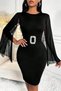 New Season Women's Short Cape Sleeves Round Collar Buckle Stylish Short Imported Crepe Event Dress - 4