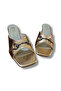 Women's Metallic Bronze Buckle Thick Heeled Slippers - 5