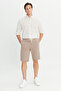 Men's Beige Cotton Slim Fit Shorts with Tie Waist and Side Pockets, Stretchable - 3