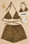 Women's Leopard Patterned Shorts and Tie-Waist and Neck Bikini Set - 3