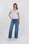 Women's White V-Neck Ruched Ribbed Camisole Short Sleeve Blouse - H6071 - 7