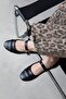 Asta Women's Belt Detailed Leather Ballerinas Black - 3