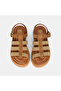 Women's Tan Sandals with Metal Accessories and Shiny Stripes - 7