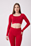 Women's Seamless Square Neck Long Sleeve Crop Top