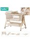 Baby Bedside Crib, Wooden Babies Bed with 360° Swivel Wheels, Portable Folding Bassinet for Infant Newborn, Nursery Beds with Mosquito Net, Mat, Sotrage Basket, Diaper Changing Station