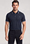 Men's Button Closure Short Sleeve 100% Cotton Blue Polo Collar T-Shirt