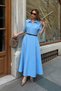 Blue Hidden Half Zipper Polo Collar Pocket Belted Women's Dress - 3