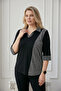 Shirt Collar Block Glitter Piece Blouse - 4