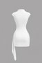 Women's Stand Collar Buckle Detailed Belted Gathering Molded Ecru Dress - 2
