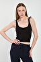 Women's V-Neck Thick Strap Crop Top - Black - 2