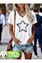 Women's Comfortable Fit V-Neck Tshirt Mixed Printed Tshirt
