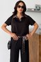Women's Short Sleeve Modern Modal Set with Leopard Collar and Belt Detail - 6