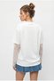 Women's White Crew Neck Lace Sleeve Oversize Cotton T-Shirt 1049 60286075 - 5