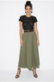 Women's Khaki Belt Detailed Flared Cut Modal Long Skirt 7245 60286107 - 3