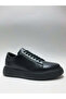 Genuine Leather Lightweight Lace-Up Thick Sole Black Sneaker Men's Shoes - 2