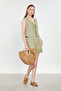 Women's front tie linen vest - olive - 3
