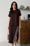 Women's Cross Stripe and Slit Detailed Midi Skirt and Top Modal Set