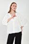 Women's Single-Button Blouse with Side Slits - Ecru - 4