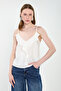 Women's Rope Strap Blouse with Ruffles on the Front - White - 4