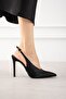Essential Black Satin Open Back Pointed Toe Women's Heeled Shoes - 3