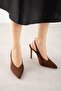 Essential Tan Satin Open Back Pointed Toe Women's Heeled Shoes - 5