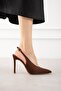 Essential Tan Satin Open Back Pointed Toe Women's Heeled Shoes - 3